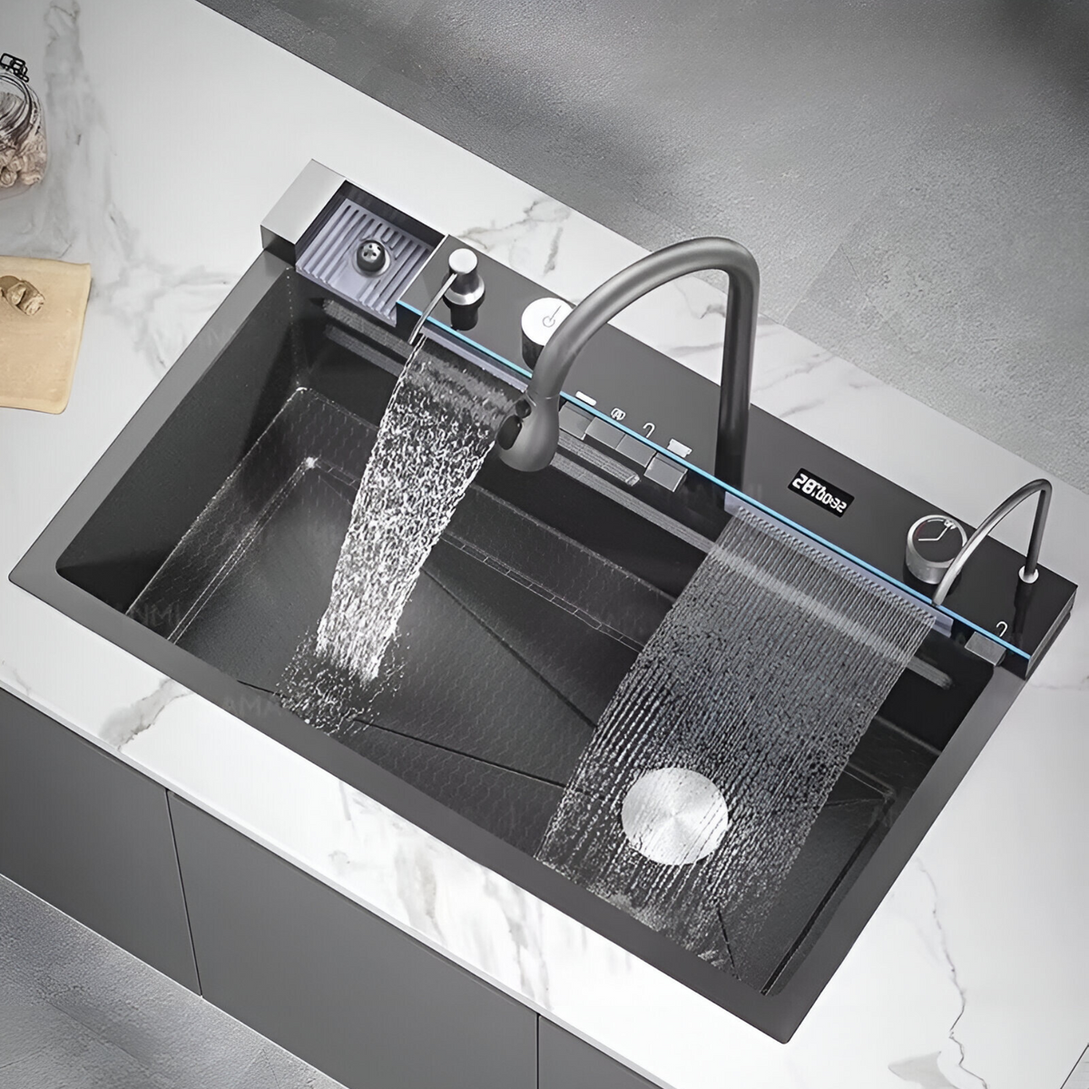 Évier de cuisine multifonction noir 1 bac 75 cm – Inox 304