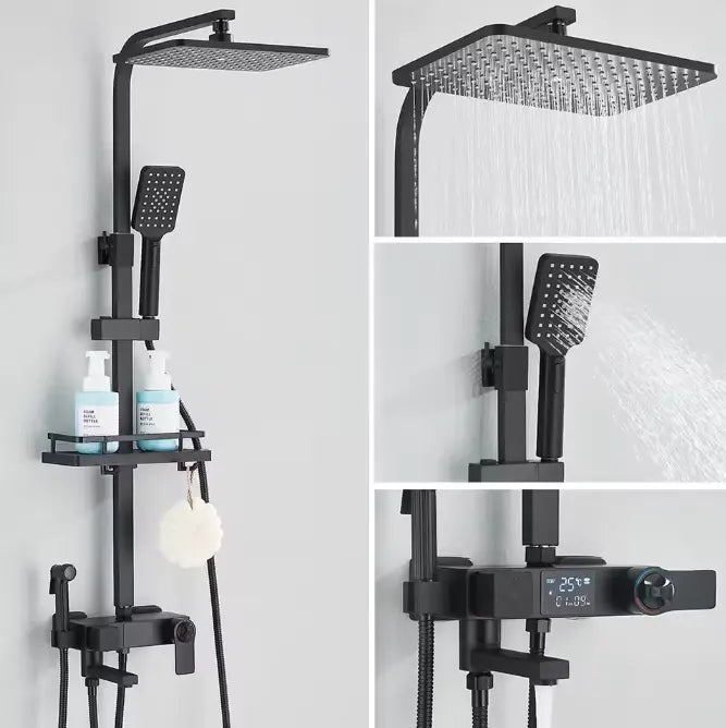 Colonne de Douche Thermostatique Noir Mat avec Affichage Digital