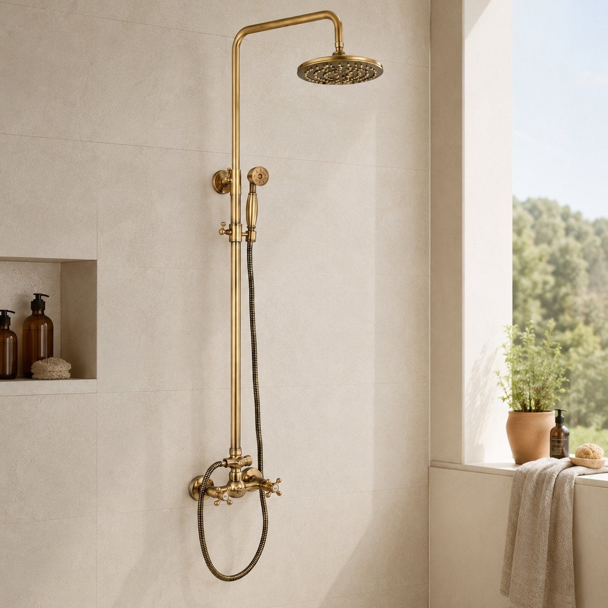 Colonne de Douche en Laiton Antique