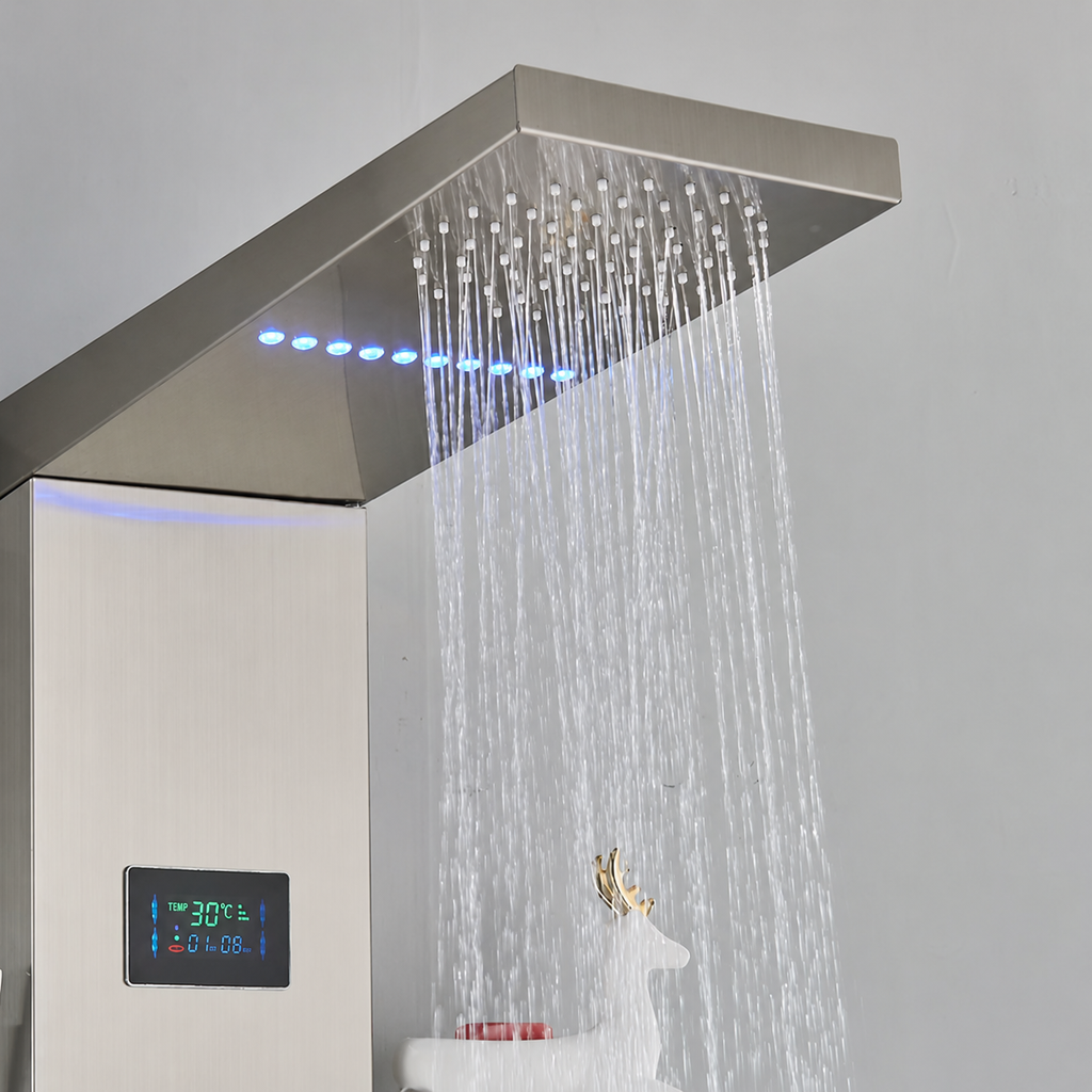 Colonne de Douche Hydromassante Nickel Brossé à Affichage Digital