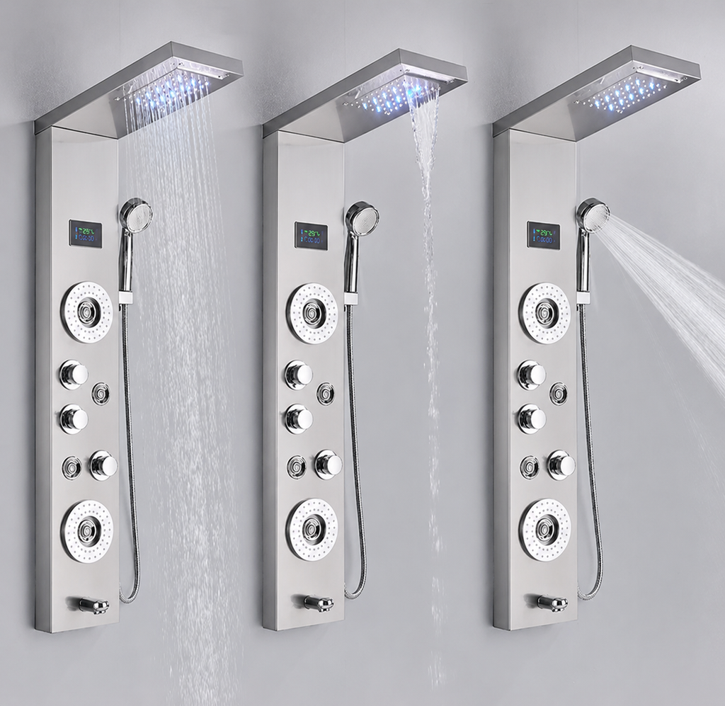 Colonne de Douche Hydromassante Nickel à Affichage Digital Hydro Design