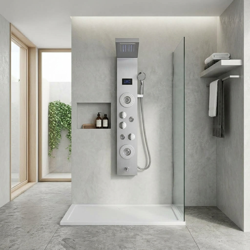 Colonne de Douche Hydromassante Nickel à Affichage Digital