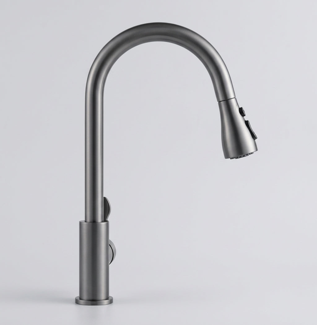 Robinet de Cuisine Col de Cygne Gris Brossé – Douchette Extractible