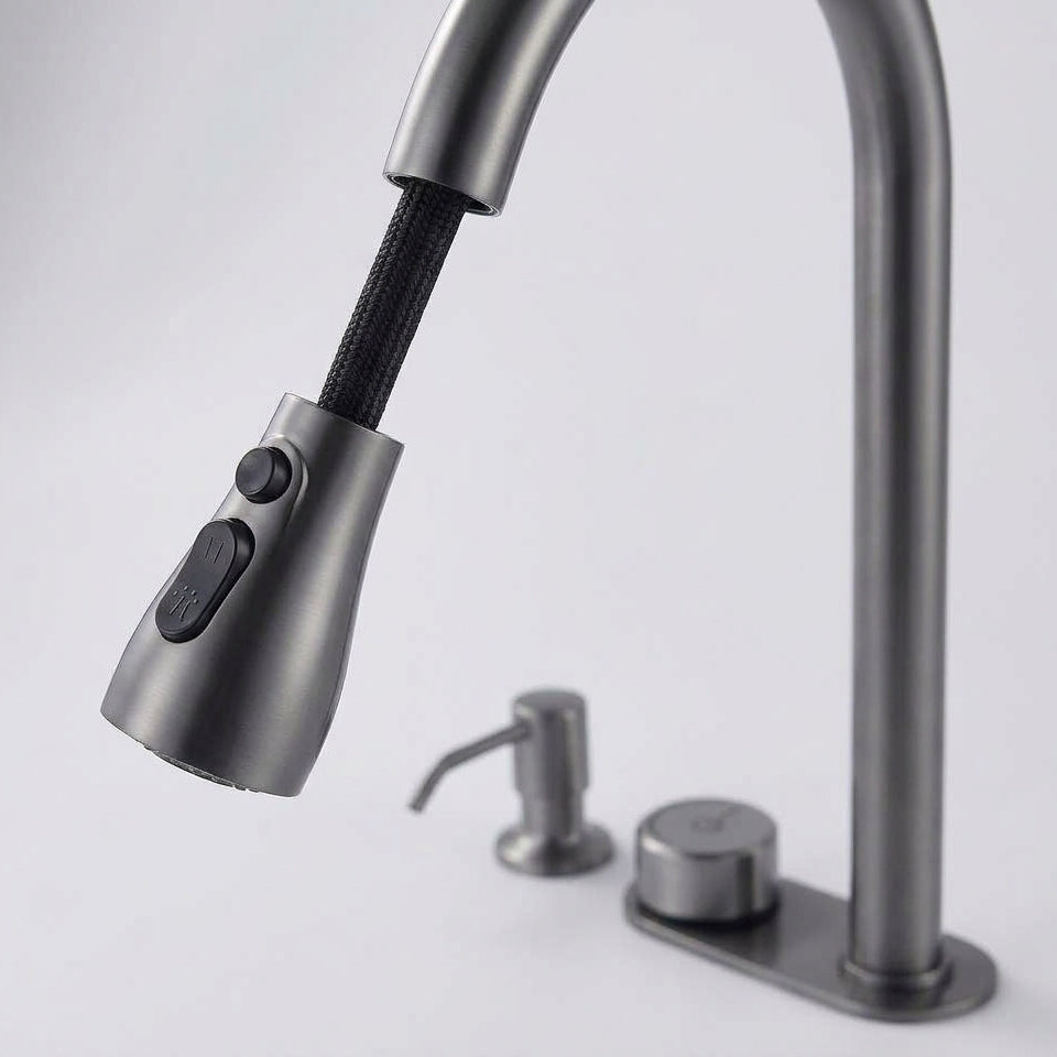 Robinet de Cuisine Col de Cygne Gris Brossé – Douchette Extractible