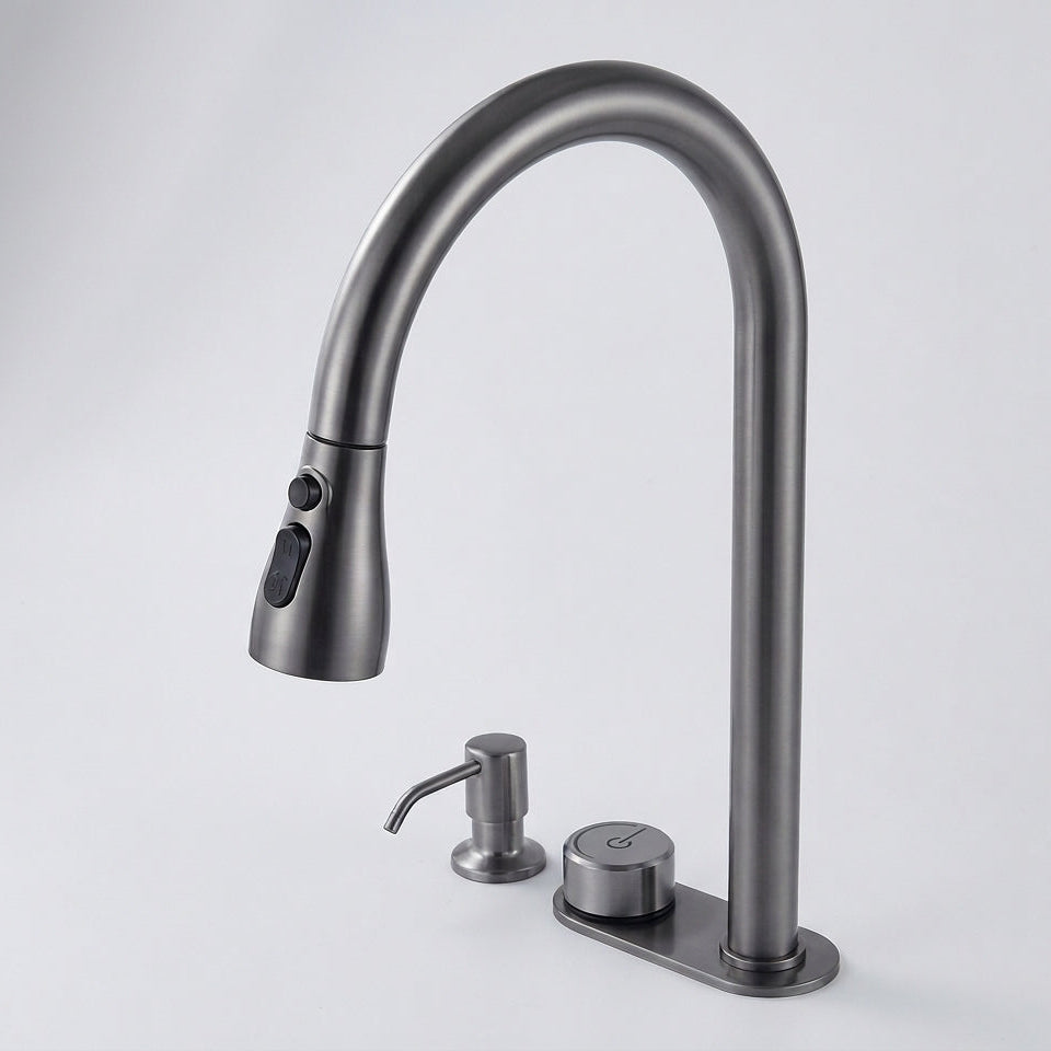 Robinet de Cuisine Col de Cygne Gris Brossé – Douchette Extractible