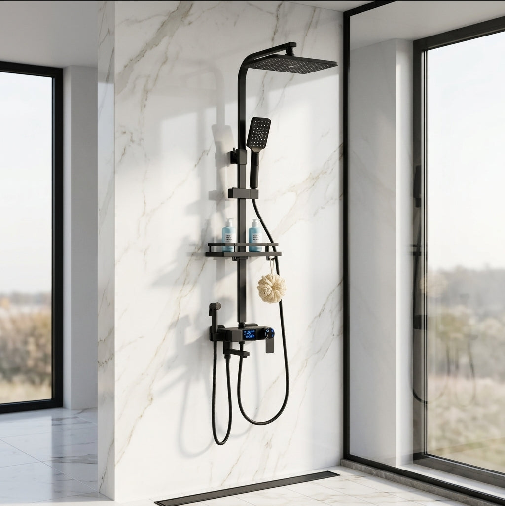 Colonne de Douche Thermostatique Noir Mat avec Affichage Digital