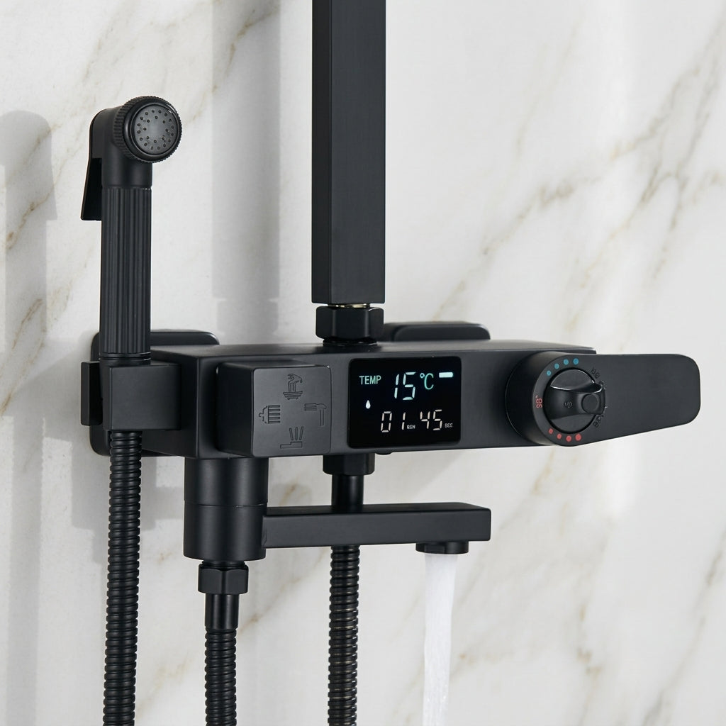 Colonne de Douche Thermostatique Noir Mat avec Affichage Digital