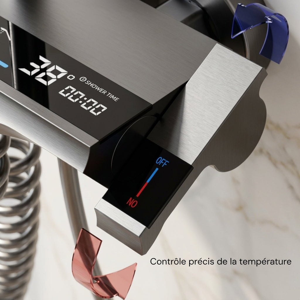 Colonne de Douche Thermostatique Gris Brossé à Affichage Digital