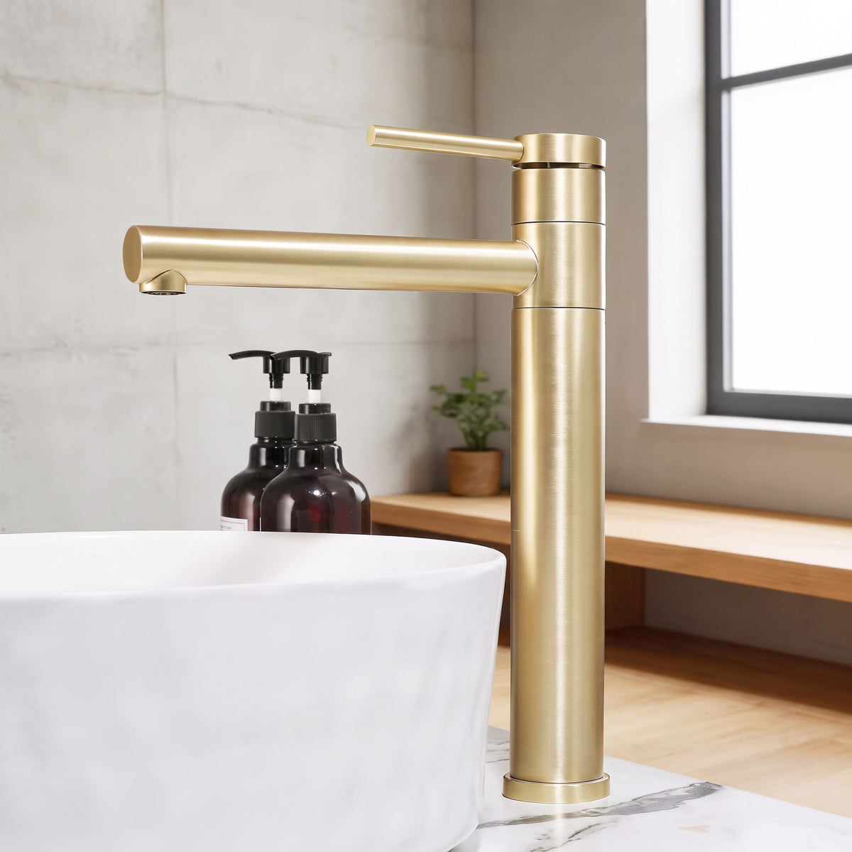 Robinet de Salle de Bain Haut Pivotant 360° Or Brossé