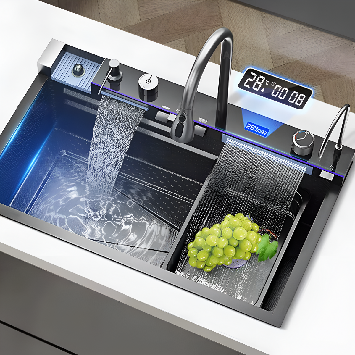 Évier de cuisine multifonction noir 1 bac 75 cm – Inox 304